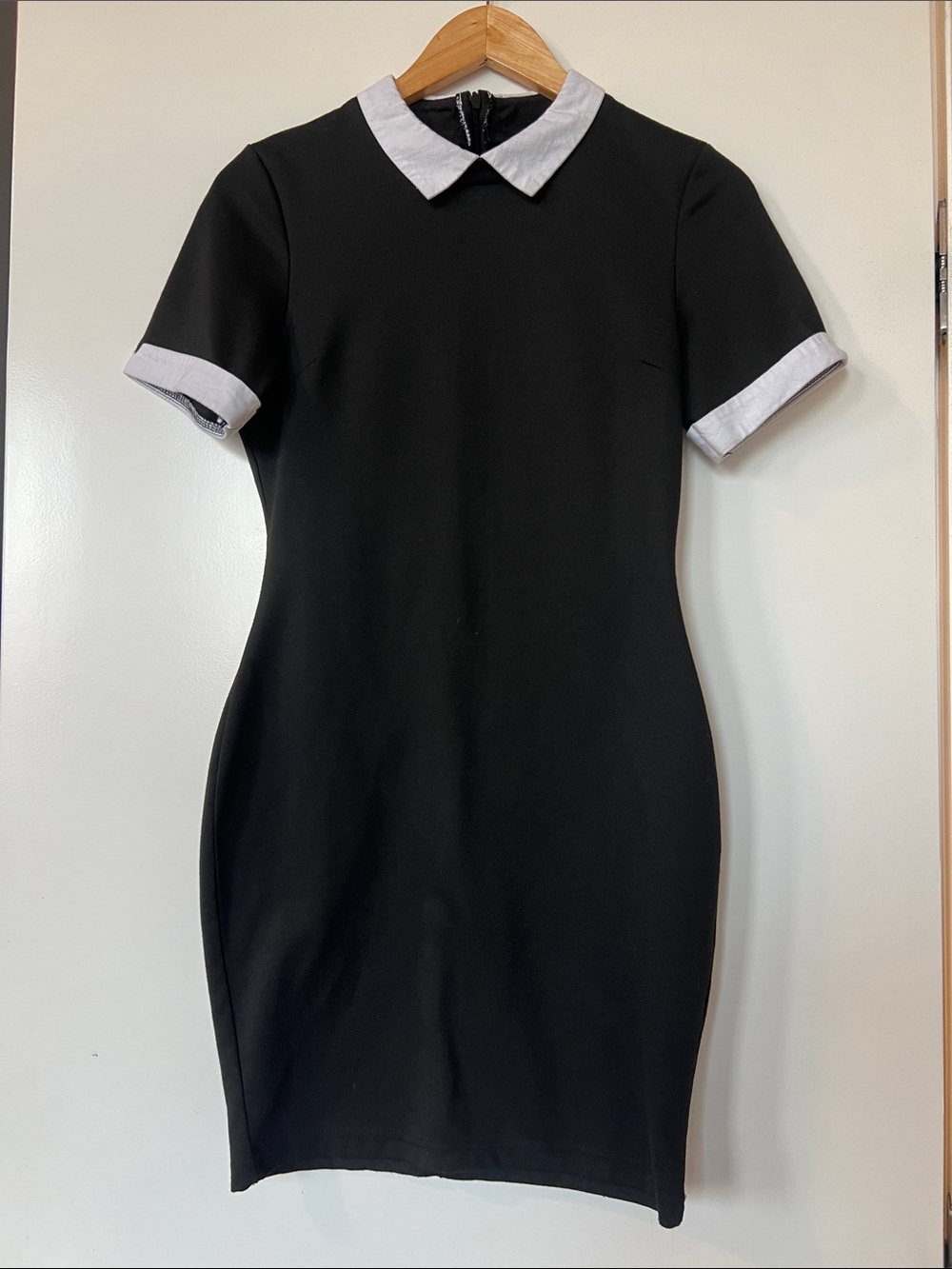 M REVAMPED Wednesday Black Dress with White Collar and Cuff Trim